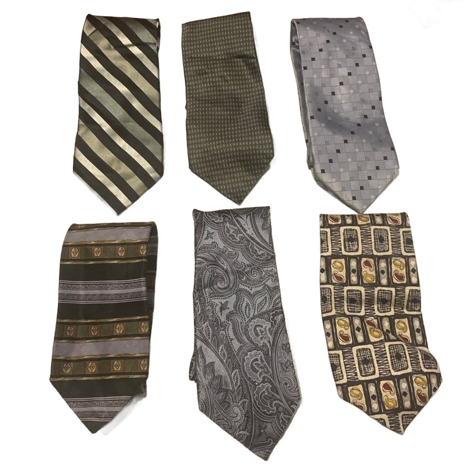 Lot of 6 Green Silver Polka Dot Stripe Geometric Vintage &amp; Newer Mens Neck Ties