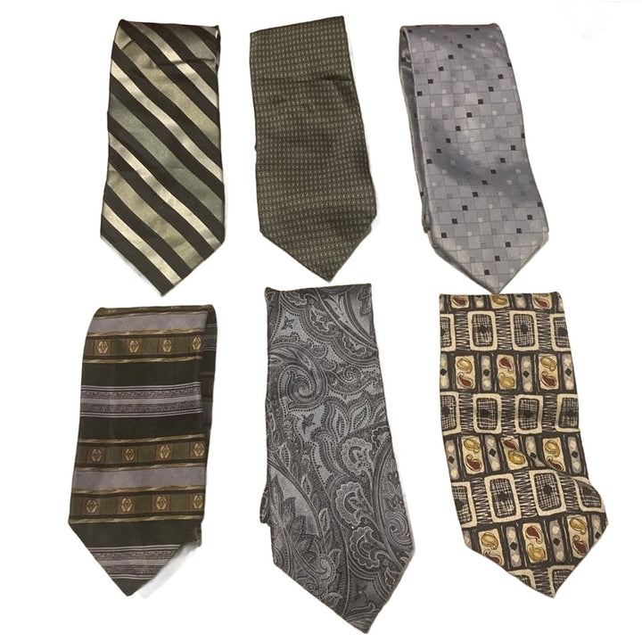 Lot of 6 Green Silver Polka Dot Stripe Geometric Vintage &amp; Newer Mens Neck Ties