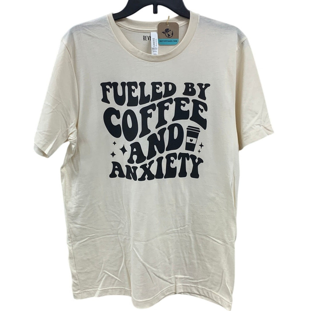 New Hand Printed Womens Large Fueled By Coffee And Anxiety Short Sleeve T Shirt