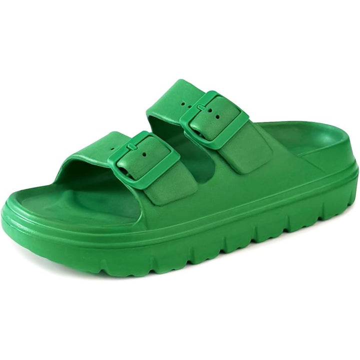 Haifago Womens Size 8 Green Double Buckle 2" Platform Slide On Clog Sandal Shoes