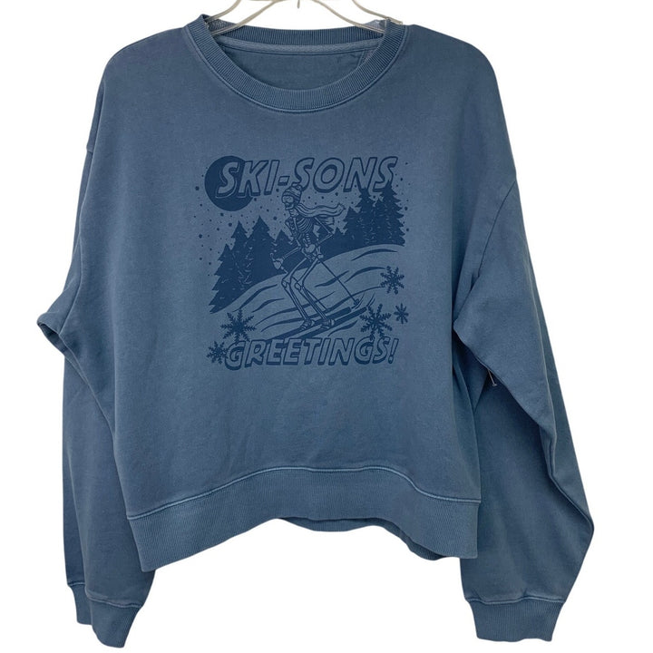 New American Eagle Womens Medium Skeleton Ski-Sons Greetings Sweatshirt