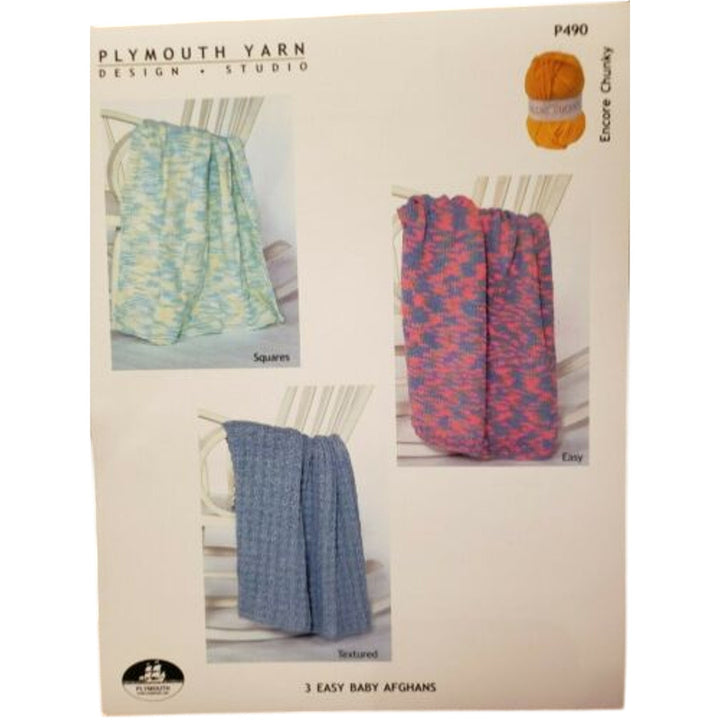 New 2005 Plymouth Yarn P490 Encore Chunky 3 Easy Baby Afghans Knitting Pattern