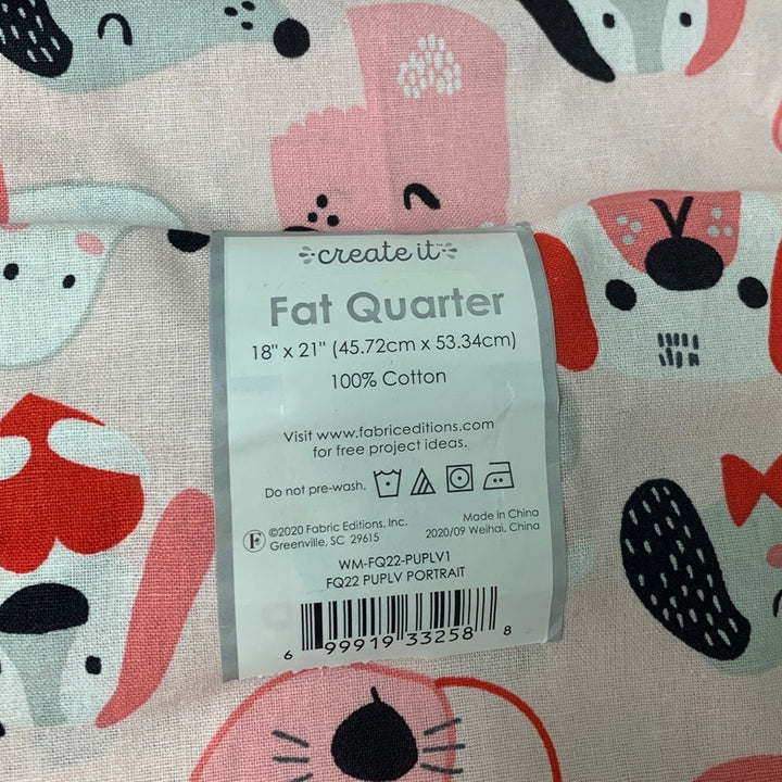 New Create It 18"X21" Valentine Puppy Dog Cotton Fat Quarter FQ Quilting Fabric