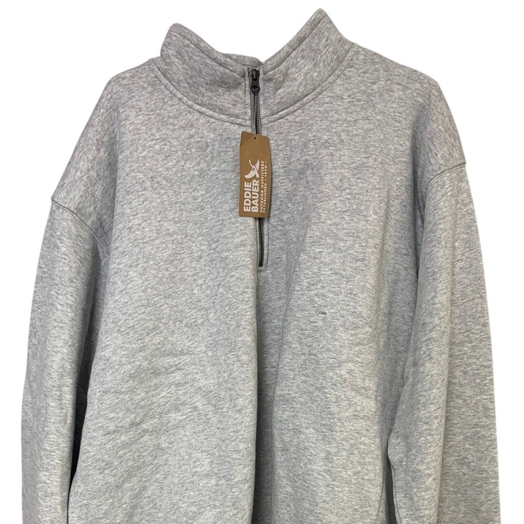 New Eddie Bauer Mens XXL Tall Grey Faux Sherpa Quarter Zip Pullover Sweatshirt