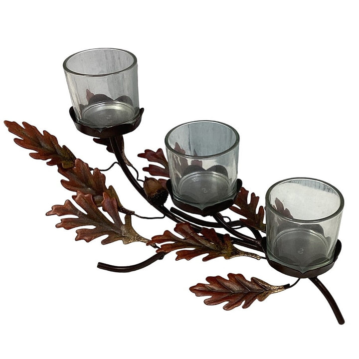 PartyLite 3 Glass Votive Metal Fall Leaf Acorn Themed Tabletop Candle Holder Set