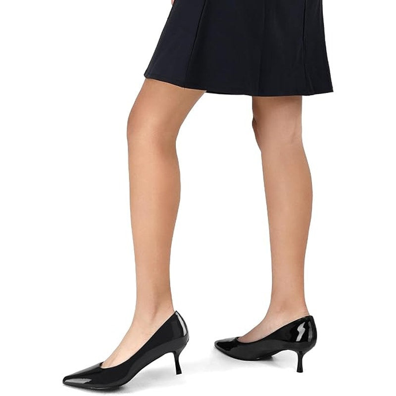 Mysoft Womens Size 10 Black Patent Leather 2.5" Kitten Heel Slide On Pumps Shoes