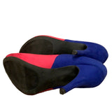 Xappeal US Size 8.5 Swank Pink Colorblock Faux Suede Strappy Peep Toe 4" Heels