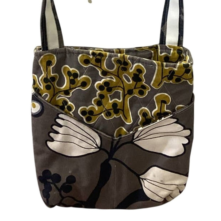 Handmade Floral Tree Leaves Fabric Crossbody Bag Front Pockets Snap Closure