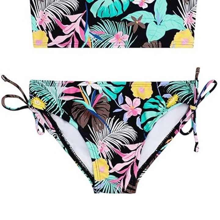 Kanu Surf Girl Size 6 Black Tropical Daisy UPF 50 Beach Halter Tankini Swim Suit