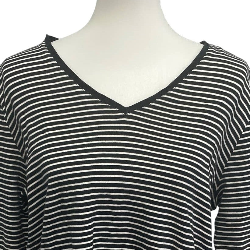 Chaps Womens 2X Half Sleeve V-Neck Cotton Blend Black White Striped Tee Shirt