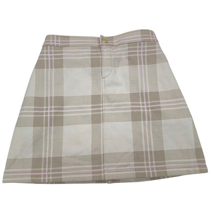 New Aerie Womens Small Tan Plaid Elastic Waist Sample Mini Skirt w Pockets