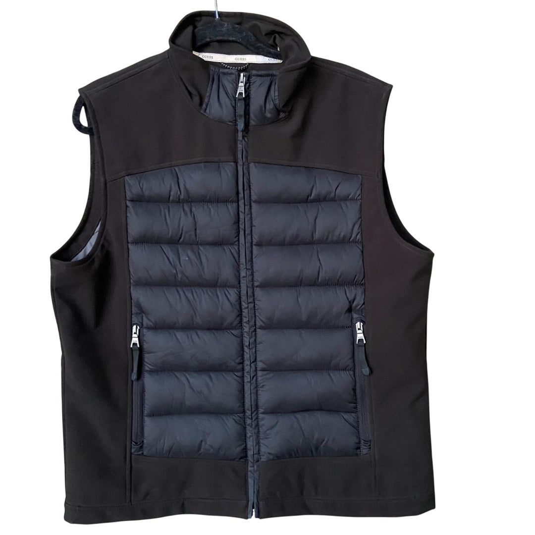 New Guess Womens Large Black Full Zip Winter Polyester Puffer Vest Jacket Coat