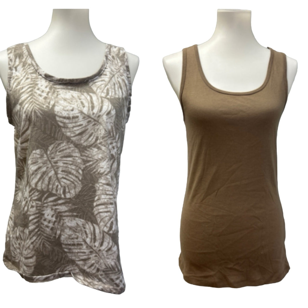 Attention Time &amp; Tru Womens Medium Large Sleeveless Brown Floral Tank Tops