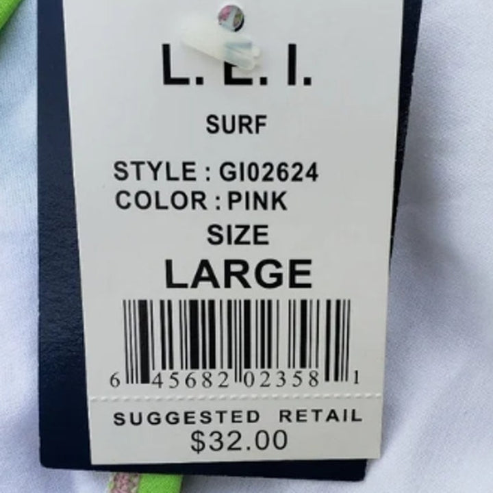 New LEI Surf Womens Large Green Pink Plaid Separates Bikini Bottoms ONLY