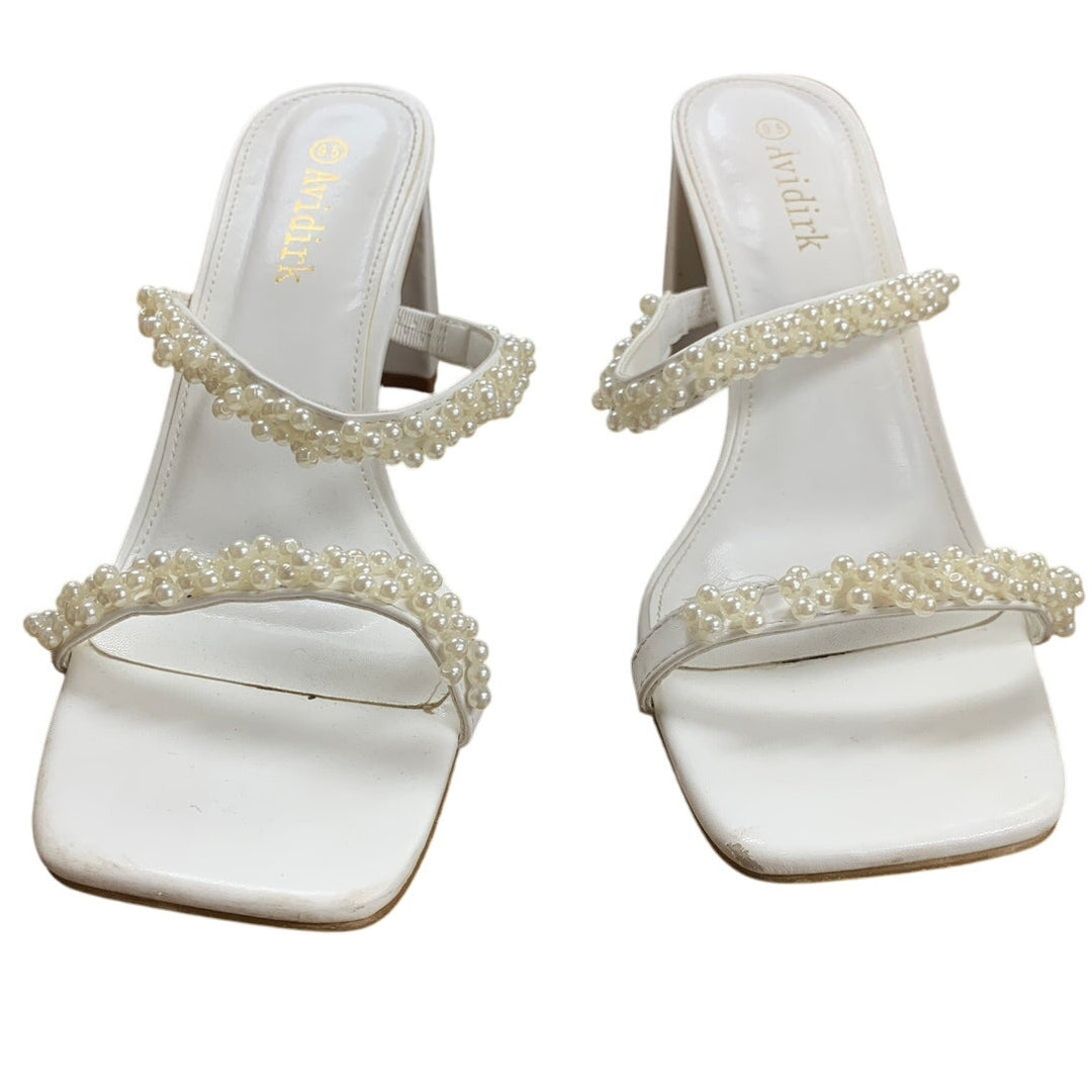 Avidirk Womens Size 9.5 White Pearl Square Open Toe 3.5" Block Heel Sandal Shoes