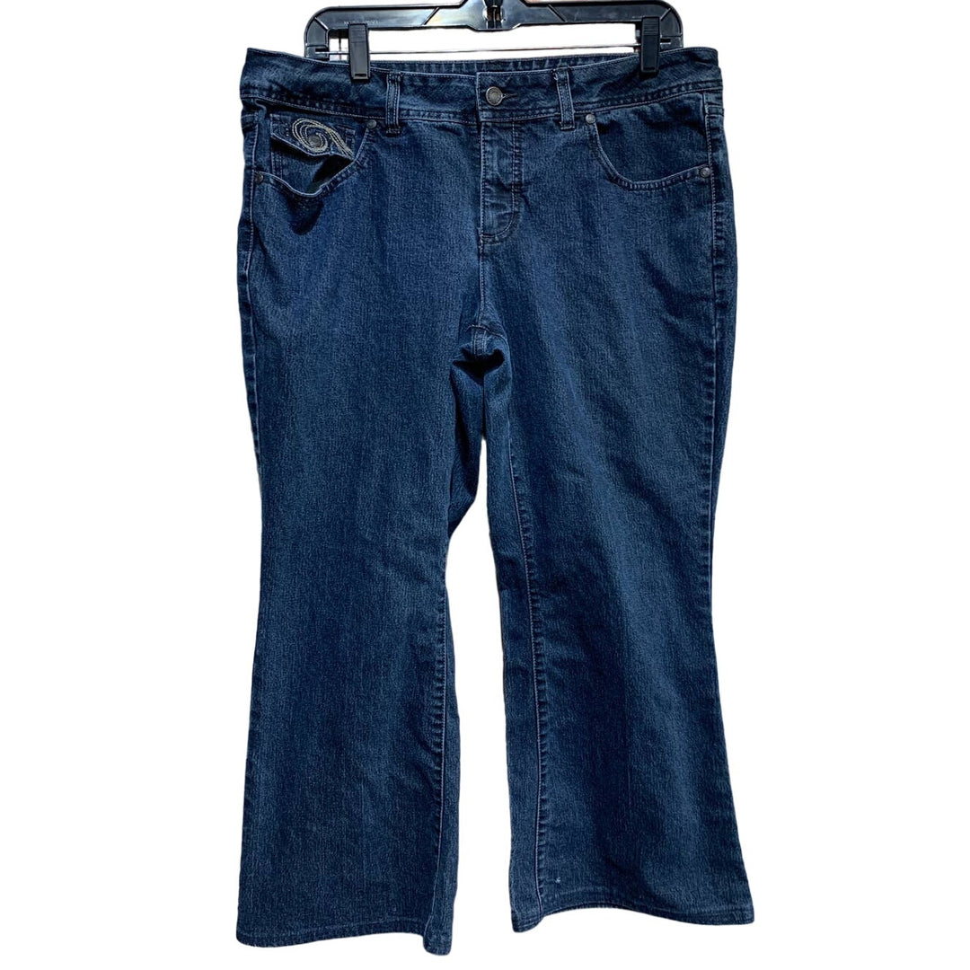 Faded Glory Ladies Size 14P Petite Straight Leg Dark Wash Denim Blue Jeans