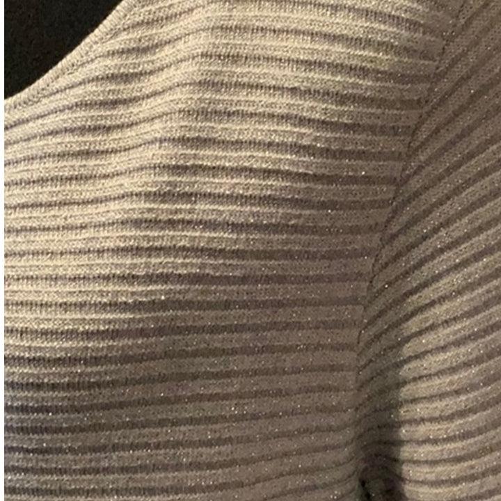 Alfani Small Rayon Blend Silver Metallic Long Sleeve Ribbed Scoop Neck Sweater