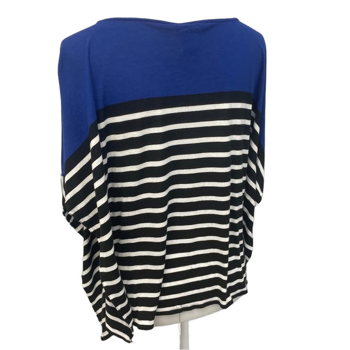 Talbots Womens Small Batwing Striped PolyBlend Flowy Short Sleeve Blouse Top