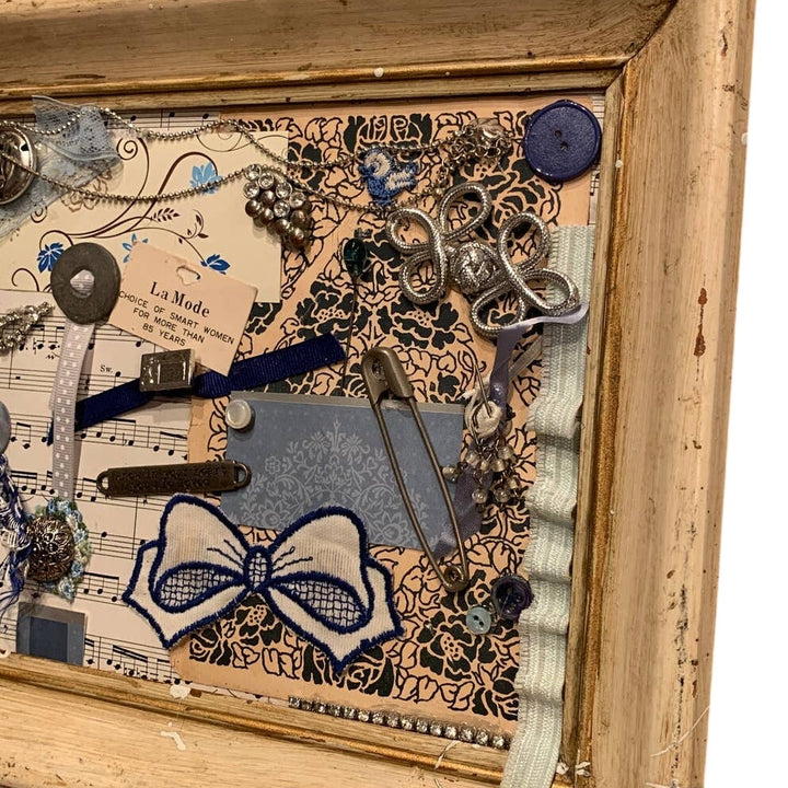 Vintage Handmade Sheet Music Ribbon Mixed Media Loved Upcycled Collage Wall Art