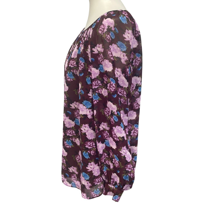 INC International Concepts Womens Medium Long Sleeve Floral Keyhole Blouse Top