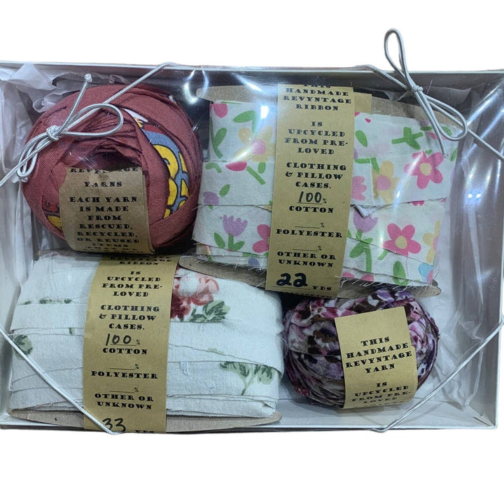 100 yds Handmade Upcycled Floral T-Shirt Fabric Ribbon Yarn Sampler Pack Pinks