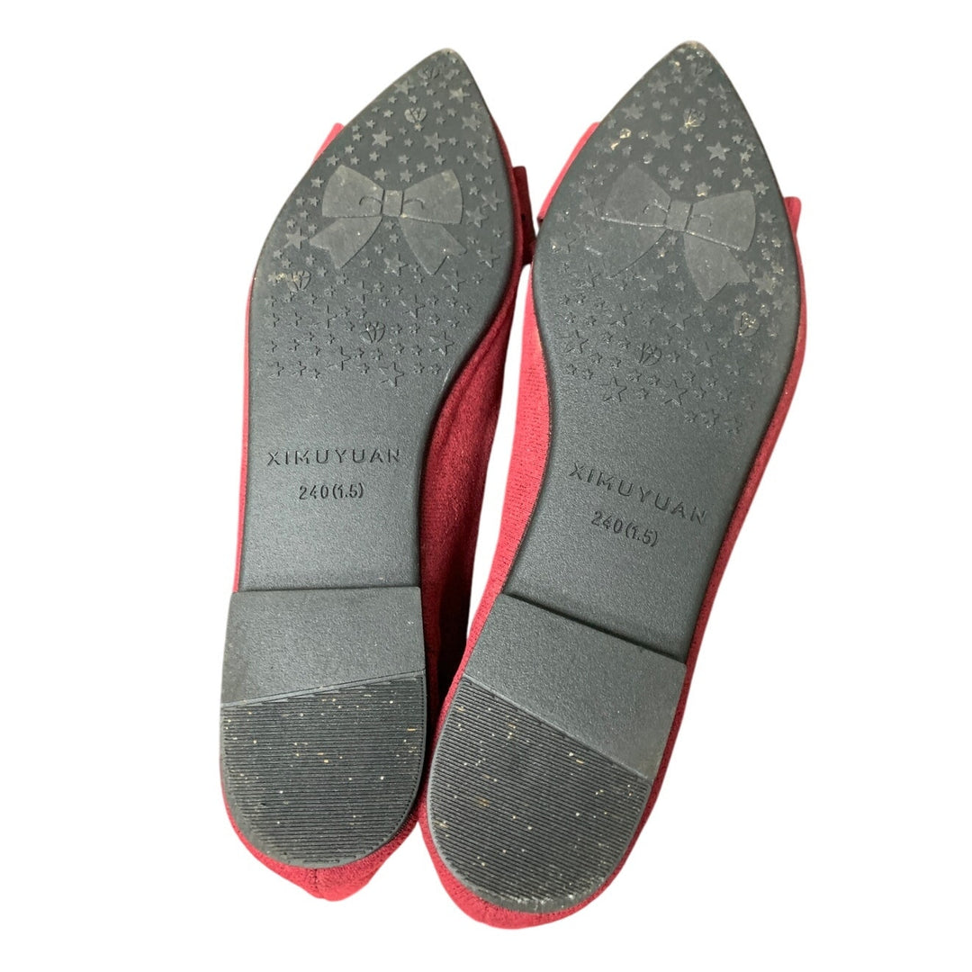 Sailing Lu Womens Size 6.5 Dark Pink Faux Suede Bow Pointy Toe Slide Flat Shoes