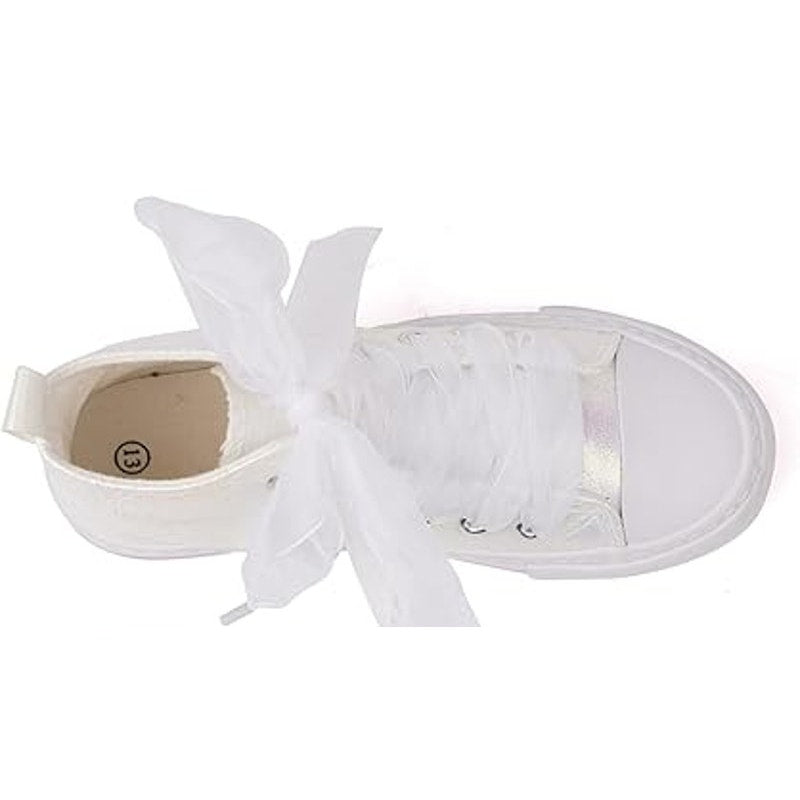 HugRain Toddler Girls Size 1 Kids White Sparkle Fashion Casual Sneaker Shoes