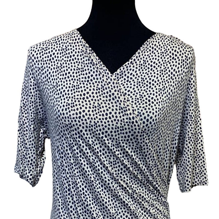 Pure Collection Size 12 Polka Dot 3/4 Sleeve Faux Wrap Lightweight Top Blouse