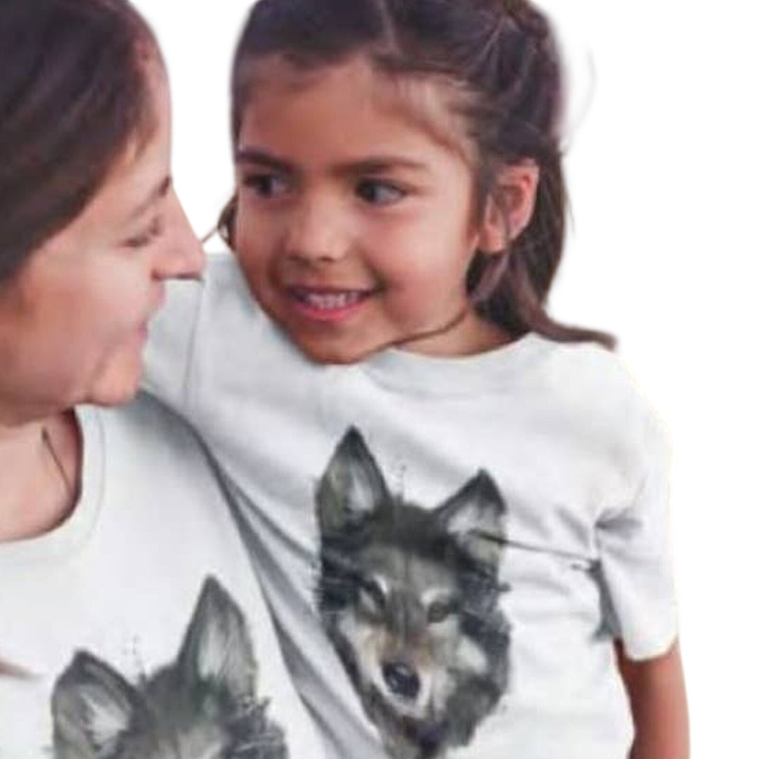 New Youth Small Hand Printed Grey Wolf Crew Neck Short Sleeve Polycotton T-Shirt