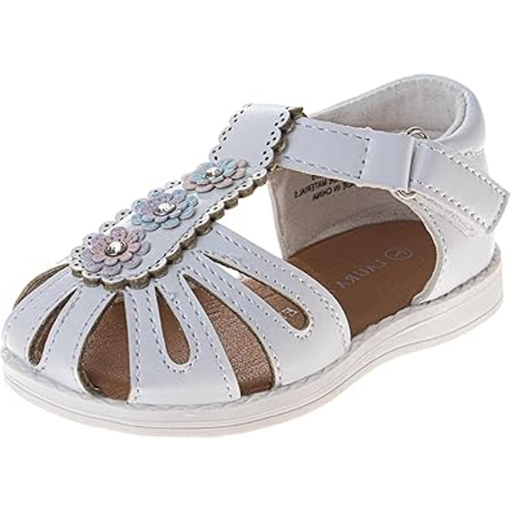 Laura Ashley Toddler Girls Size 7 White Sparkle Flower Hook Loop Flat Sandals