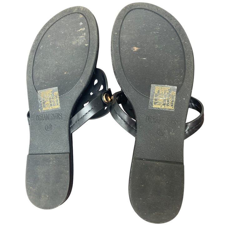 New Dream Pairs Womens Size 10 Black Slide On Faux Leather Flip Flop Sandals