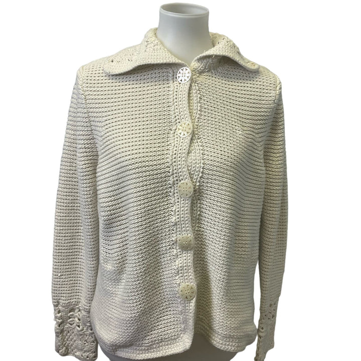 Liz Claiborne Large Crochet Knit Cotton Blend Long Sleeve Button Down Cardigan