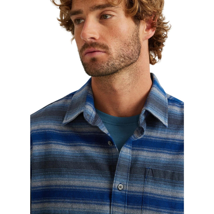 New Eddie Bauer Mens Dusty Blue Gray Striped Long Sleeve Flannel Button Up Shirt
