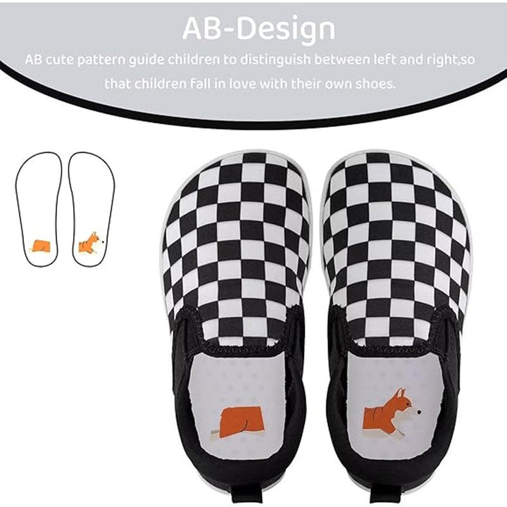 WateLves Boys Size 4 Black White Checkerboard Slip On Round Toe Barefoot Shoes