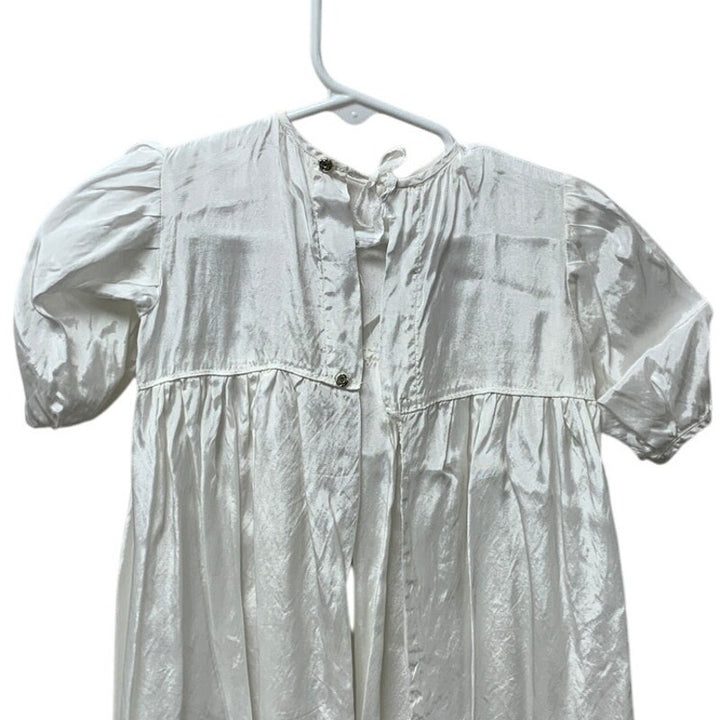 Vintage Handmade Baby Christening Baptism Lace Gown Blue Bow w Overlay Jacket