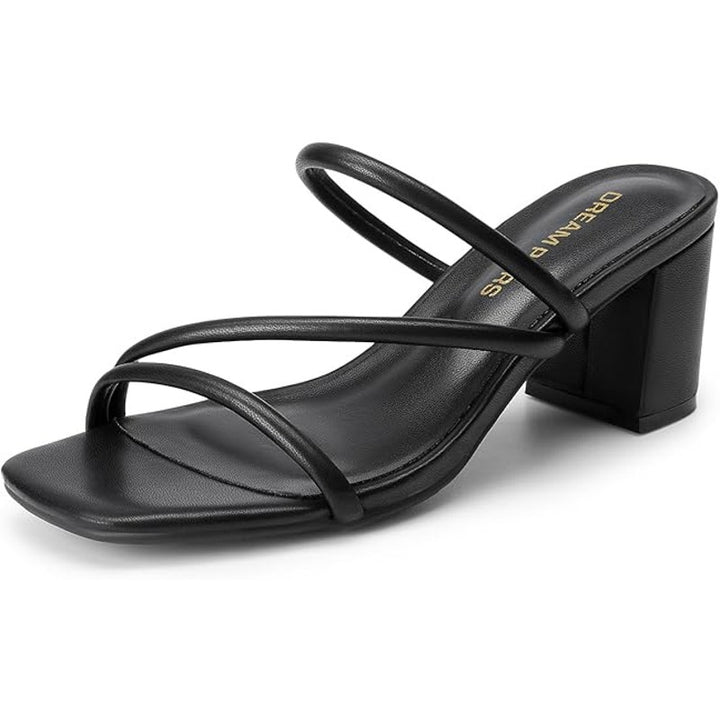 New Dream Pairs Womens 9 Black Faux Leather Open Toe Slide On 3" Block Heels