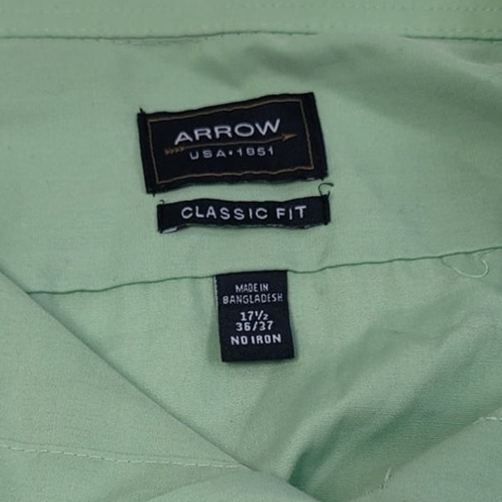 Arrow Mens XL Light Green PolyCotton Long Sleeve Button Up Shirt w Front Pocket