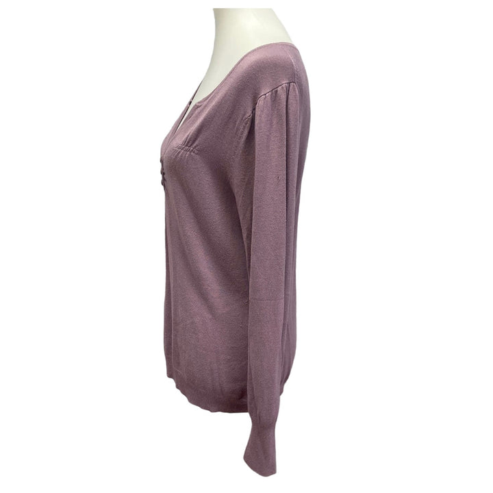 BCBG MaxAZRIA Womens Large Long Sleeve 3 Button V Neck Lightweight Sweater