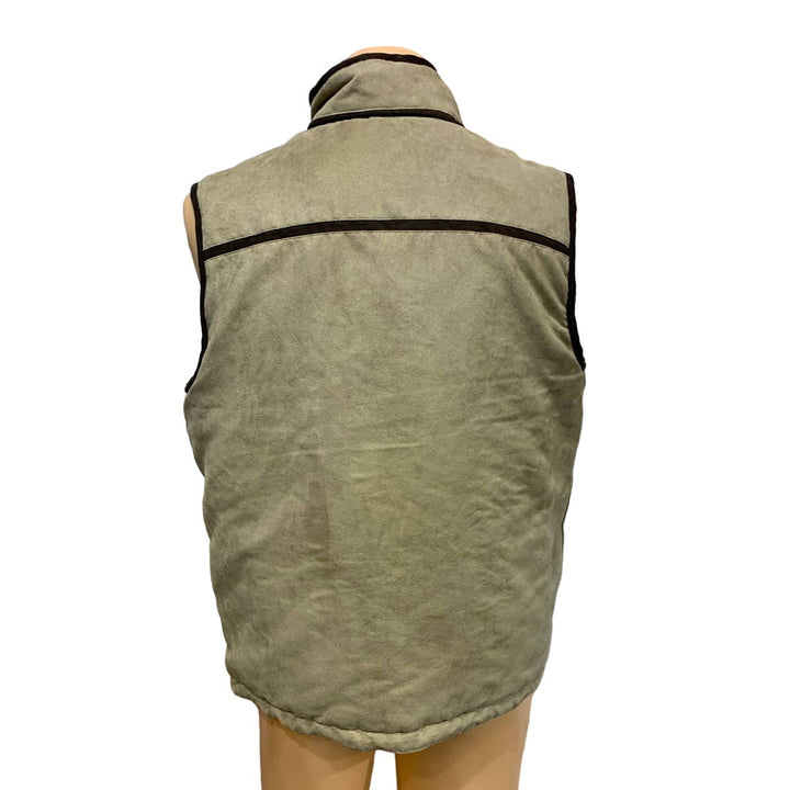 Travelsmith Mens Medium Reversible Tan Faux Suede Black Quilted Full ZIp Vest