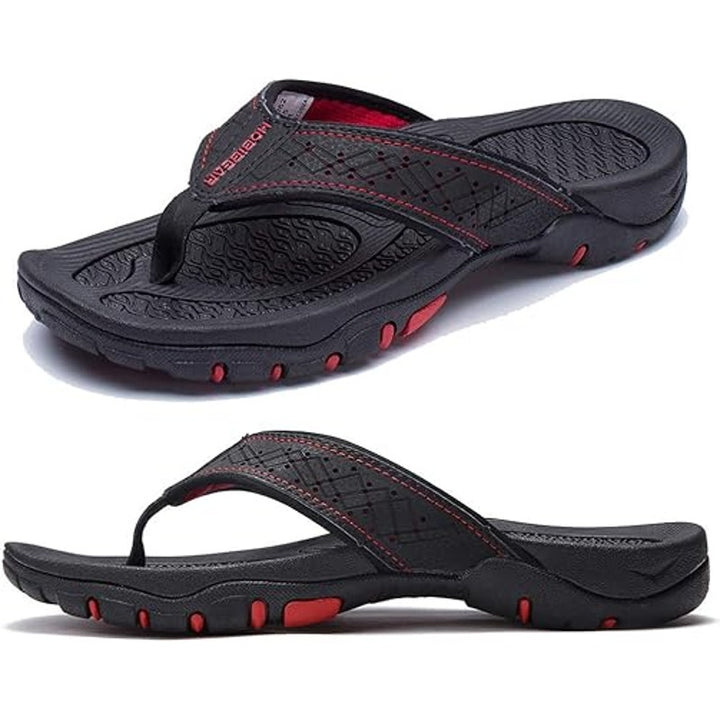 Hobibear Mens Size 11 Black Red Thong Slide On Cushioned Flip Flop Sandal Shoes