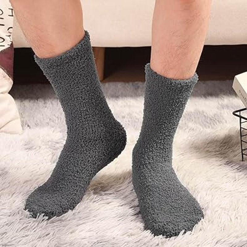 New 5 Pairs Mens Blue Gray Black Warm Thick Fuzzy Non Slip Socks with Grips