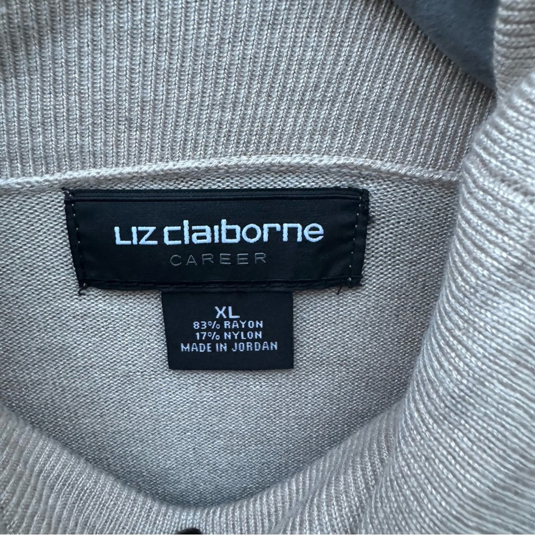 New Liz Claiborne Career Womens XL Oatmeal Heathered Turtleneck Half Sleeve Top