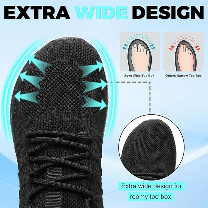 Zove Mens 8 Black Mesh Wide Toe Box Lace Up Non Slip Ultra Light Athletic Shoes