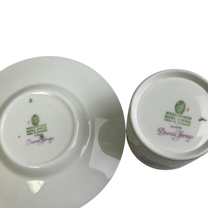 Vintage Wedgwood Devon Sprays England Cup &amp; Saucer Floral Bone China Teacup Set