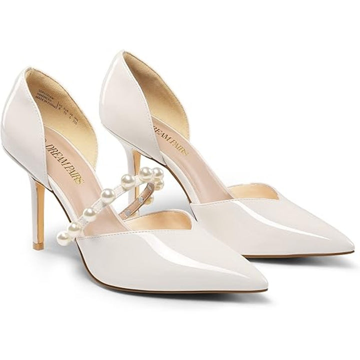 Dream Pairs Womens Size 8 White Pearl Closed Toe 3.5" Heel Pointed Toe Shoes