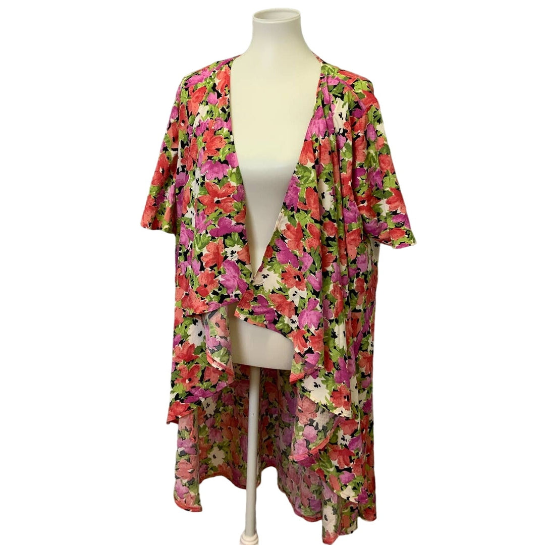 Shein Floral 1X Short Sleeve Lightweight Long Coverup Open Cardigan Blouse