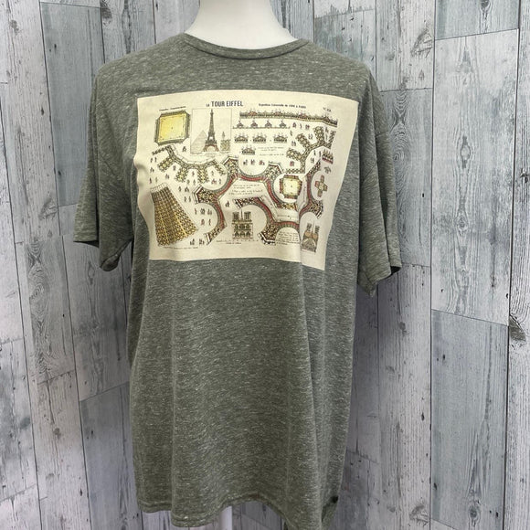Hand Printed Upcycled Mens XL Vintage Eiffel Tower Paris Architecture Tee Shirt