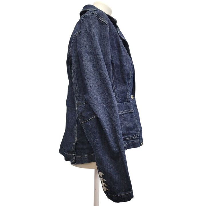 Premium Denim Womens Large Single Breasted One Button Jean Blazer Jacket