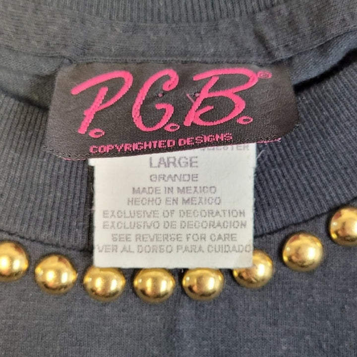 Vintage 1990s PGB Womens Large Gold Beaded Leopard Print Short Sleeve Tee Shirt