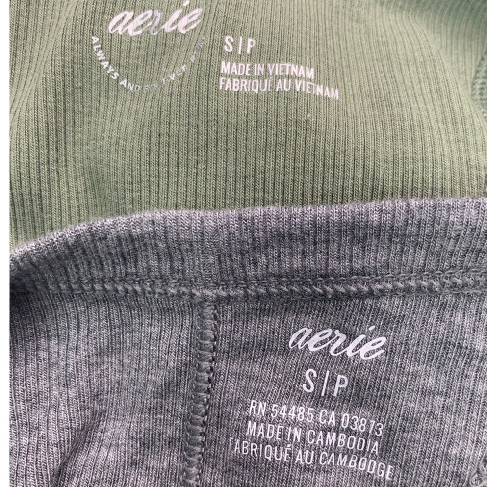 2 New American Eagle Womens Small Olive Green Gray Sleeveless Ribbed Tank Tops